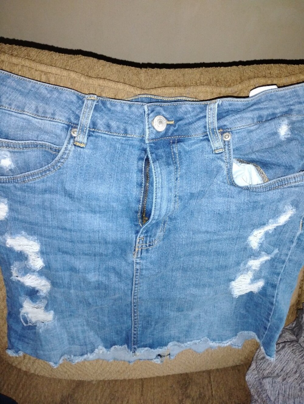 Bluenotes Light Blue Distressed Denim Skirt with Frayed Hem